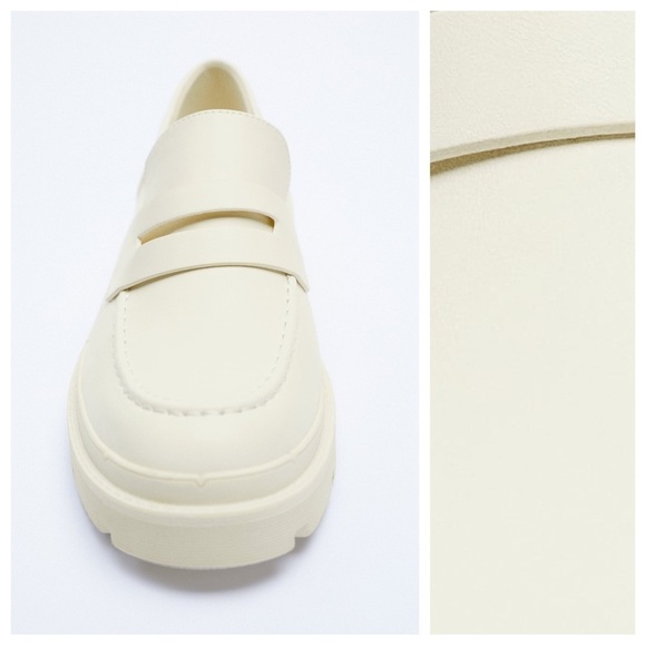 NWT. Zara Off White Faux Leather Low Heel Lug Sole Platform Loafers. Size 9. - Picture 5 of 6